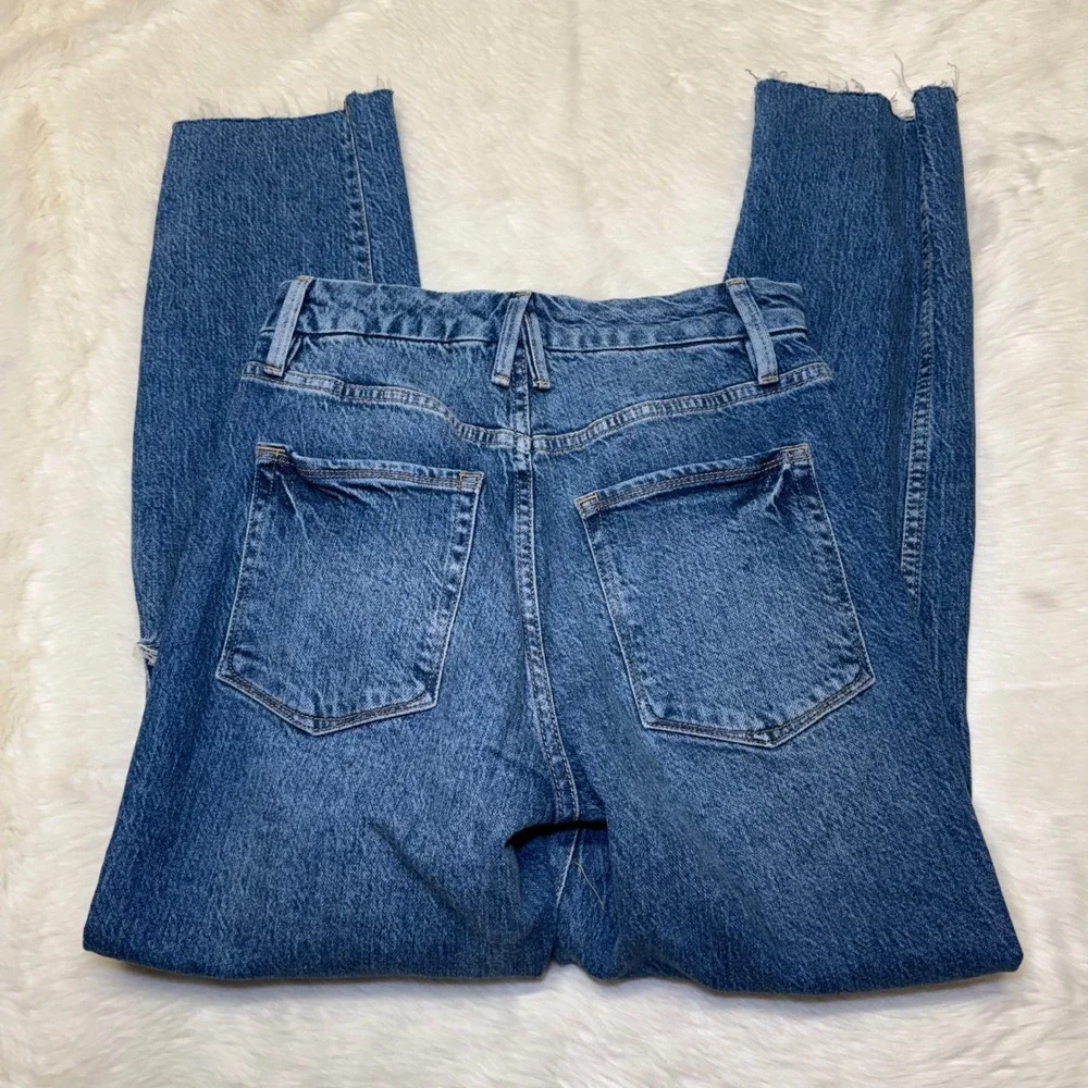 Good American Blue Distressed High Rise‎ Straight Leg Jeans Womens Size 2/26